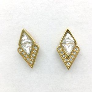 SWAROVSKI vintage gold-plated clear rhinestone earrings - SAL diamond-shape stud